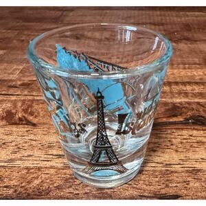 MCM Vintage Kings Island Shot Glass Teal & Black Roller Coaster Eifel Tower